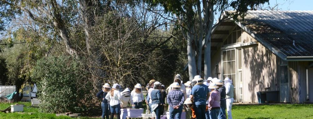 Group in bee yard outside Laidlaw