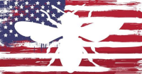 Hives for heroes logo. American flag with bee shaped cutout